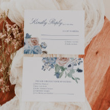 Cartão RSVP de Casamento Floral Dusty Blue & Peach