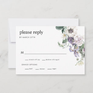 Cartão RSVP de Casamento Floral Dusty Purple