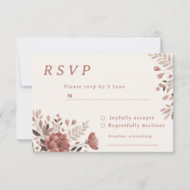 Cartão RSVP de Casamento Floral Dusty Rosa