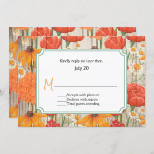 Cartão RSVP de Casamento Floral Laranja Russo
