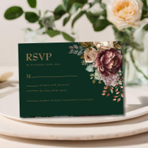 Cartão RSVP de Casamento Floral Moderno Emerald Gr