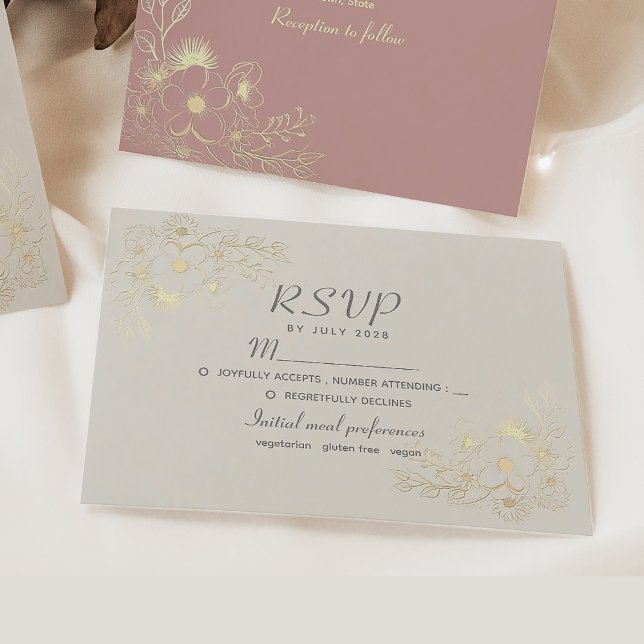 Cartão RSVP de Casamento Floral Neutral de Ivory (Criador carregado)