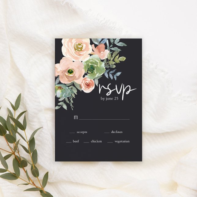 Cartão RSVP de Casamento Floral Pastel Marinho Ver (Criador carregado)