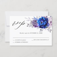 Cartão RSVP de Casamento Floral Real Azul Lilac Ro