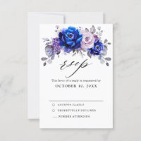 Cartão RSVP de Casamento Floral Real Azul Lilac Ro