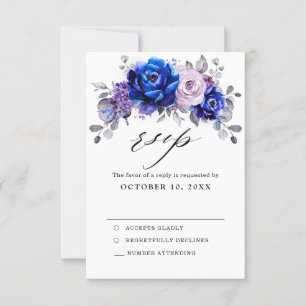 Cartão RSVP de Casamento Floral Real Azul Lilac Ro