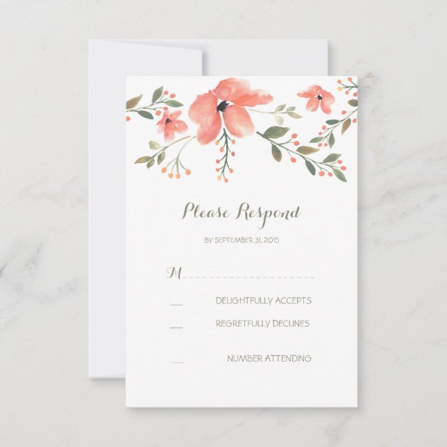 cartão RSVP de casamento floral romântico (Frente)