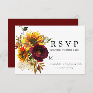 Cartão RSVP de Casamento Floral Rustic Burgund Red
