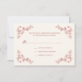 Cartão RSVP de Casamento Floral Rustic Crimson Vin