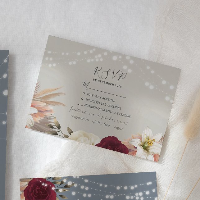 Cartão RSVP de Casamento Floral Rustic Dusty Blue (Criador carregado)