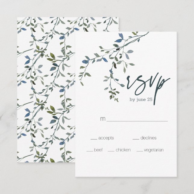 Cartão RSVP de Casamento Floral Verde Sage Silver (Frente/Verso)