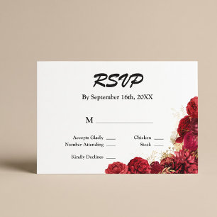 Cartão RSVP De Casamento Floral Vermelho E Dourado