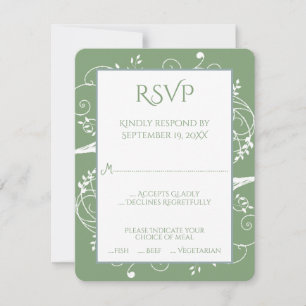 Cartão RSVP de Casamento Floreado de Moss Green