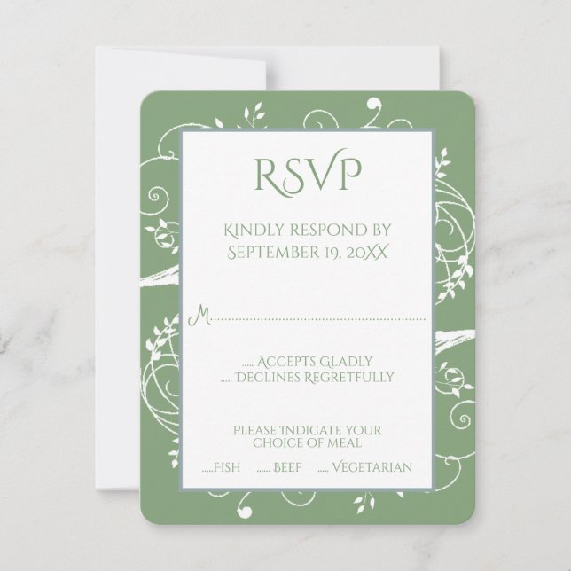Cartão RSVP de Casamento Floreado de Moss Green (Frente)