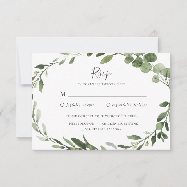 Cartão RSVP de Casamento Foliage Greenery (Frente)