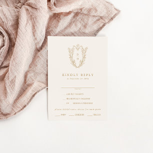 Cartão RSVP de Casamento Formal Dourado de Creme E