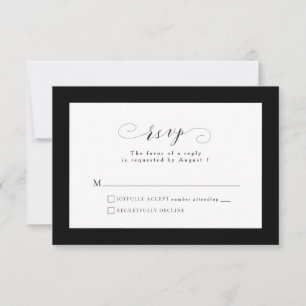Cartão RSVP de casamento formal preto-e-branco