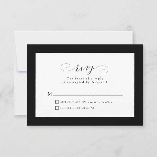 Cartão RSVP de casamento formal preto-e-branco (Frente)