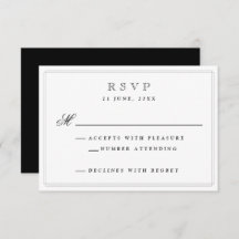Cartão RSVP de Casamento Formal Preto Elegante