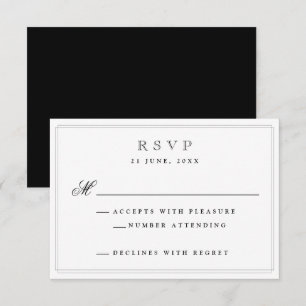Cartão RSVP de Casamento Formal Preto Elegante