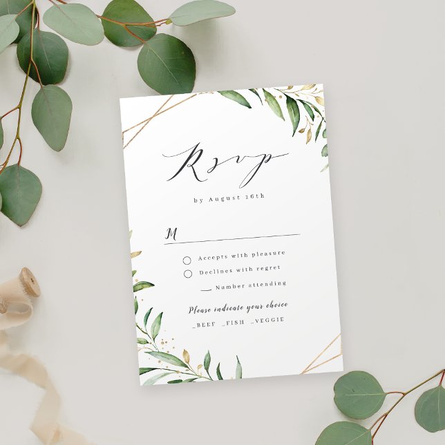 Cartão RSVP de Casamento Geométrico Russo Moderno  (Modern Greenery Geometric Rustic Wedding RSVP Card)