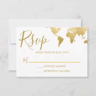 Cartão RSVP de Casamento Glam Globetrotter