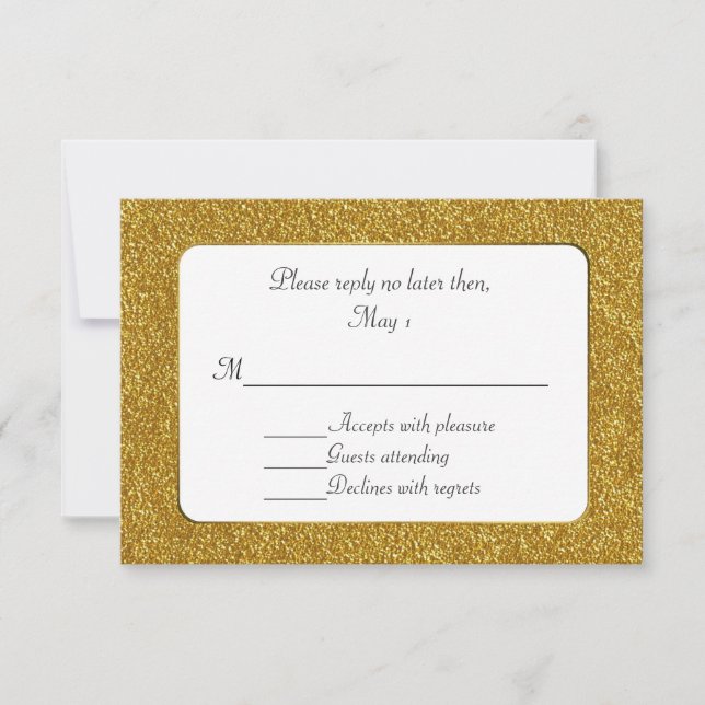 Cartão RSVP de Casamento Glitter Dourado Chic (Frente)