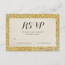 Cartão RSVP de Casamento Glitter Dourado Elegante