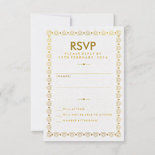 Cartão RSVP de Casamento Goldan Art Deco