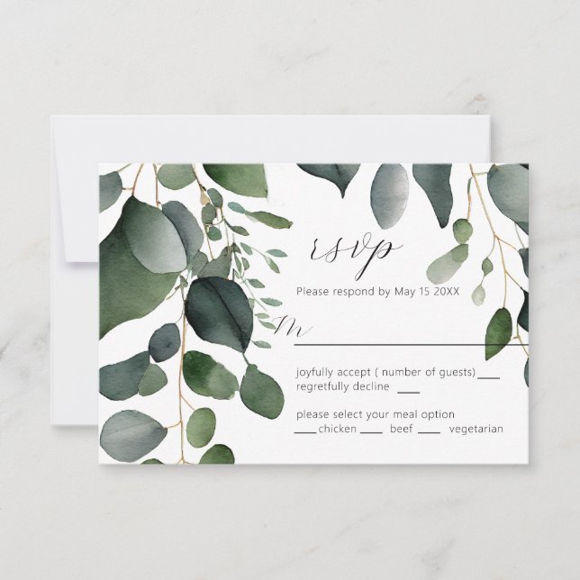 Cartão RSVP de Casamento Greenery e Eucalyptus (Frente)