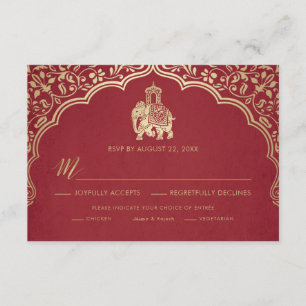 Cartão RSVP de Casamento Indiano, Branco e Dourado