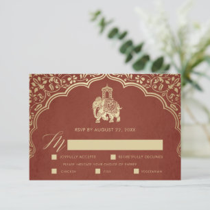 Cartão RSVP de Casamento Indiano Elegante Ganesha