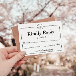 Cartão RSVP de Casamento Inicial Monograma Simples