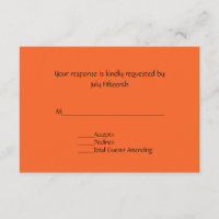 Cartão RSVP de Casamento Laranja Bright Tangerine
