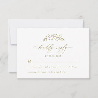 Cartão RSVP de Casamento Leaf Dourado