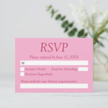 Cartão RSVP de Casamento Magenta Cor-de-Rosa Elega