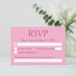 Cartão RSVP de Casamento Magenta Cor-de-Rosa Elega