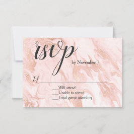 Cartão RSVP de Casamento Marbled rosa Dourado
