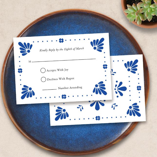 Cartão RSVP de Casamento Mexicano Talavera (Talavera Mexican Wedding RSVP Card by Fiesta Valley Print)