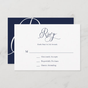 Cartão RSVP de Casamento Minimalista Azul de Marin