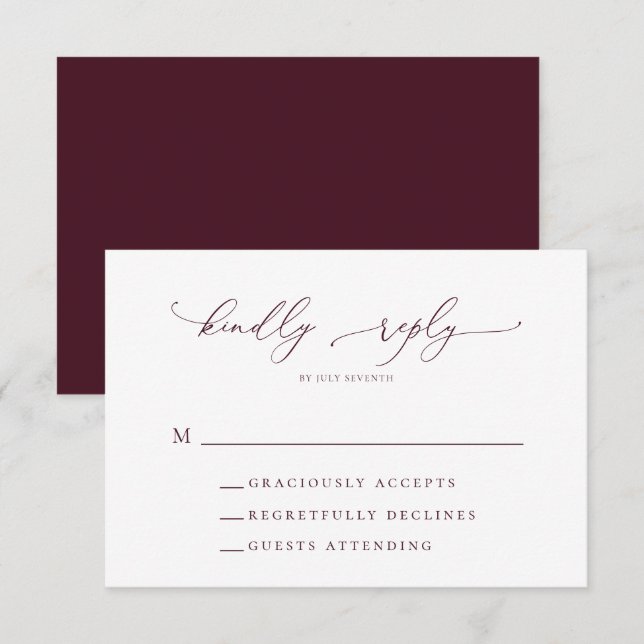 Cartão RSVP de Casamento Minimalista Burgundy (Frente/Verso)