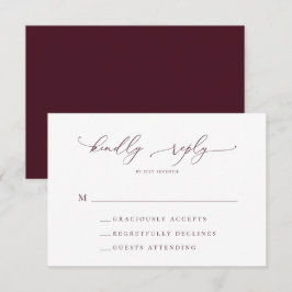 Cartão RSVP de Casamento Minimalista Burgundy