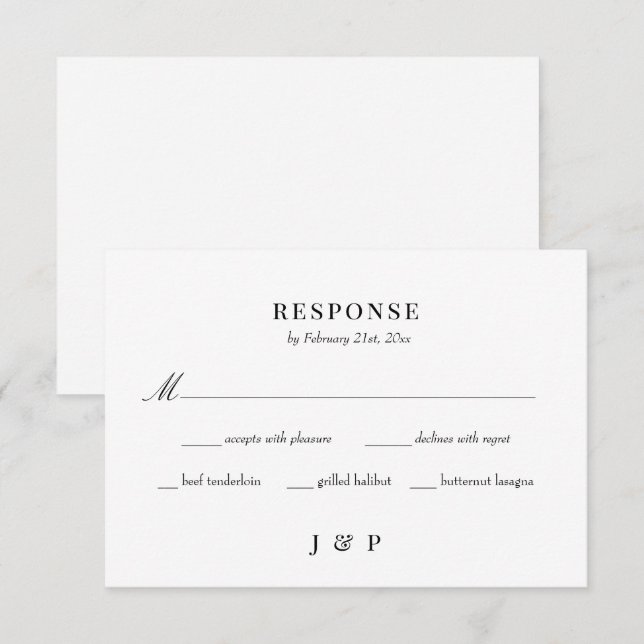 Cartão RSVP de Casamento Minimalista Elegante (Frente/Verso)