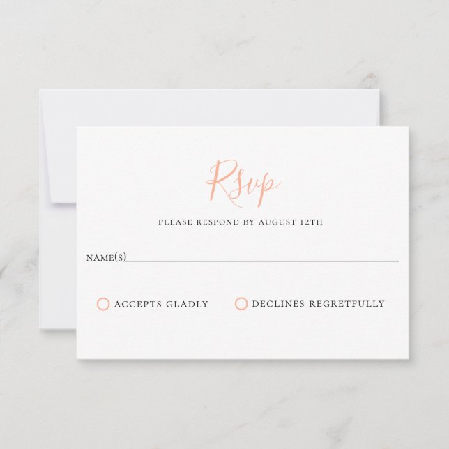 Cartão RSVP de Casamento Minimalista Peach Bellini (Frente)