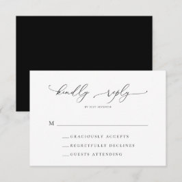 Cartão RSVP de Casamento Minimalista Preto e Branc