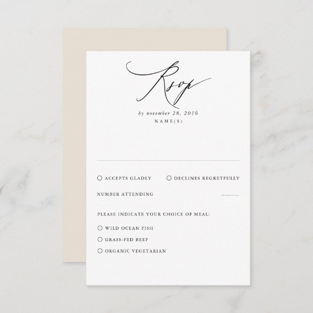 Cartão RSVP de Casamento Mínimo Beige Moderno (Frente/Verso)