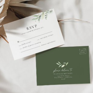 Cartão RSVP de Casamento Mínimo Botânico Boho Gree