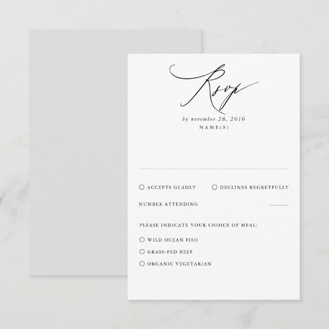 Cartão RSVP de Casamento Mínimo Branco e Cinza (Frente/Verso)