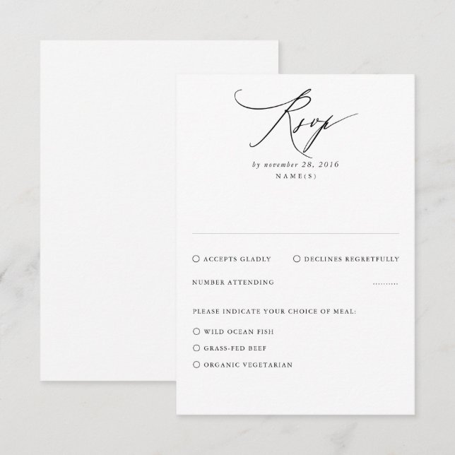 Cartão RSVP de Casamento Mínimo Branco Moderno (Frente/Verso)