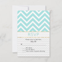 Cartão RSVP de Casamento Moderno Aqua Chevron